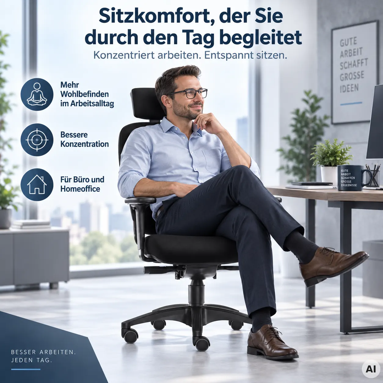 Mister Office L mit Kopfstütze - Bequemer Profi Bürostuhl