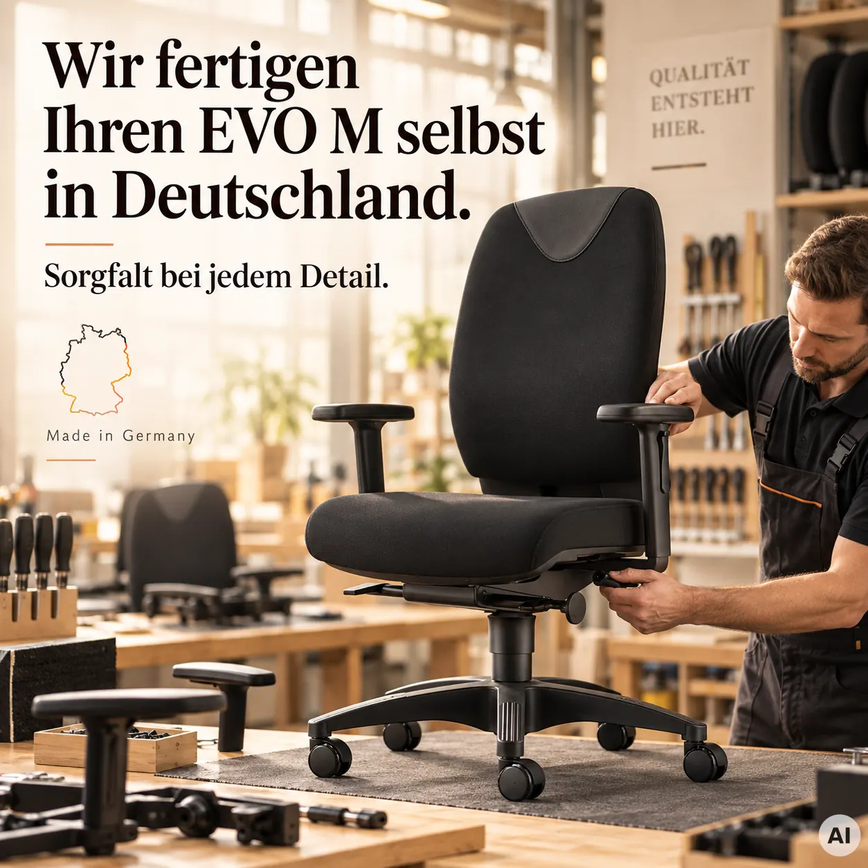 Evo M - Profi Bürostuhl mit Ledereinsatz