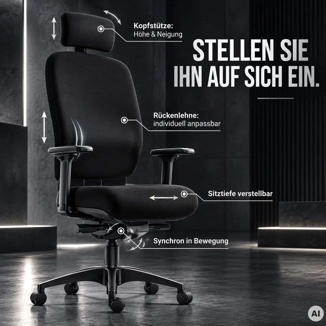 Mister Office L mit Kopfstütze - Bequemer Profi Bürostuhl