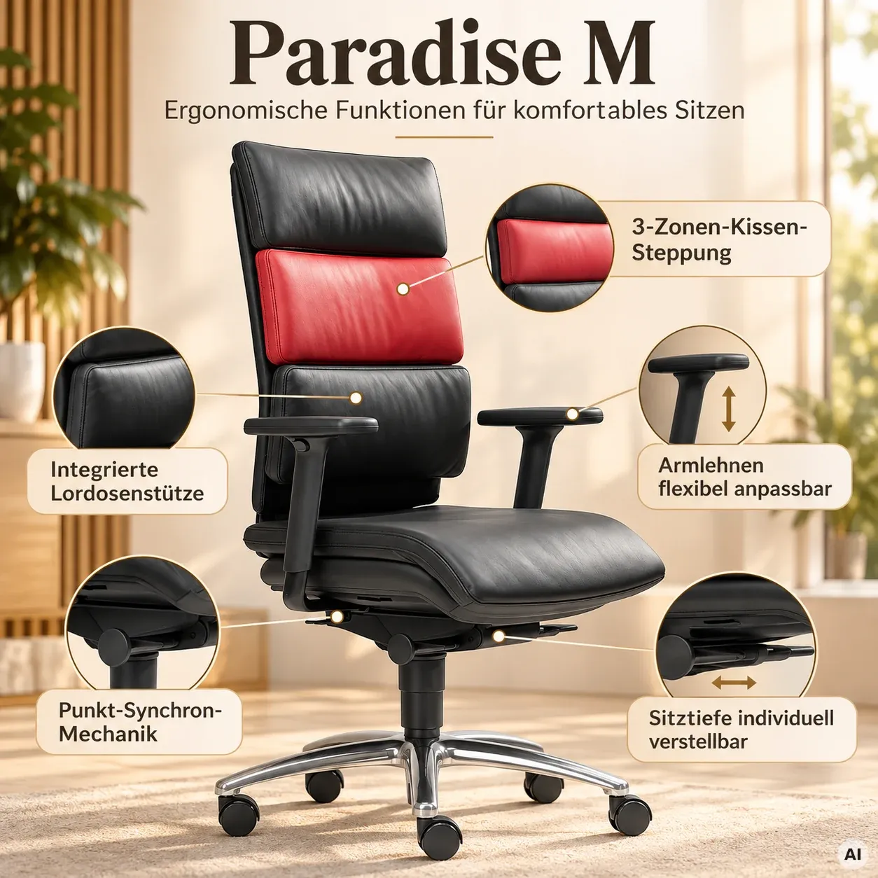Paradise M - Hochwertiger Bürostuhl mit Kissen