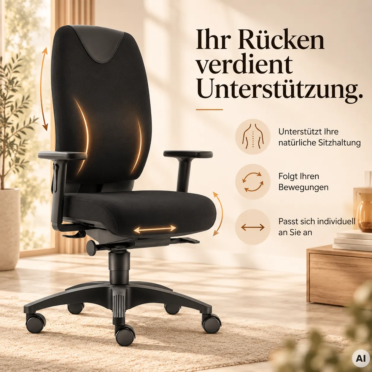 Evo M - Profi Bürostuhl mit Ledereinsatz