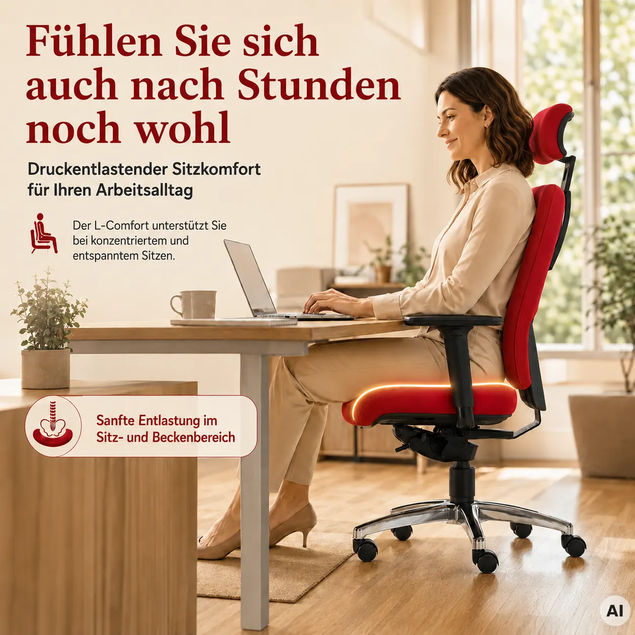 L-Comfort - Druckentlastender Frauen-Bürostuhl