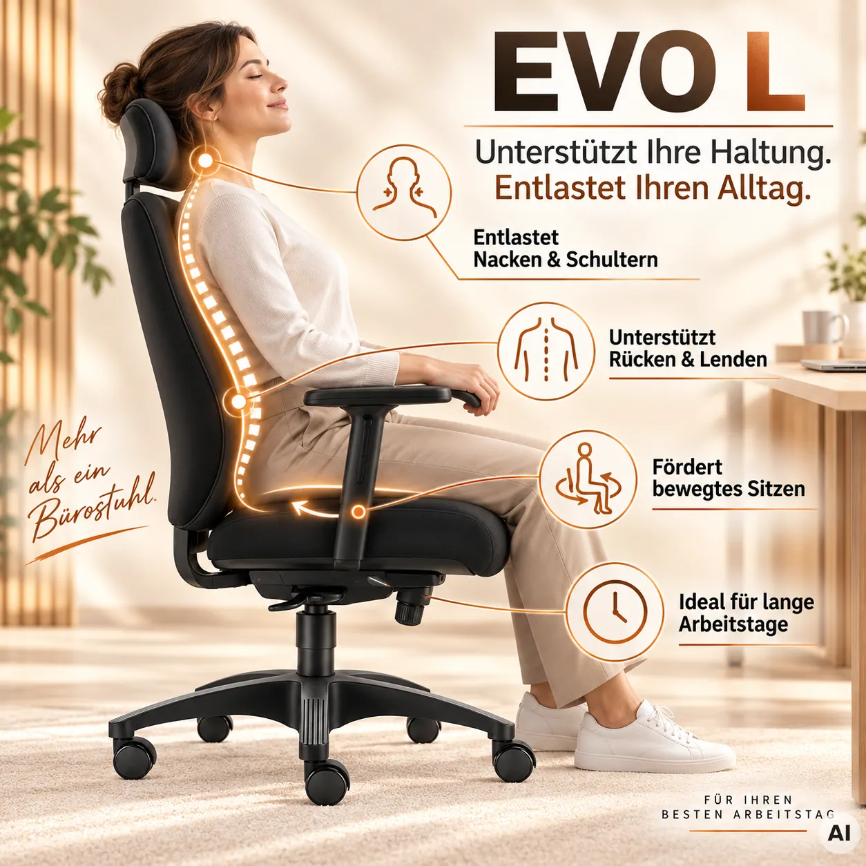Evo L mit Kopfstütze - Profi Drehstuhl