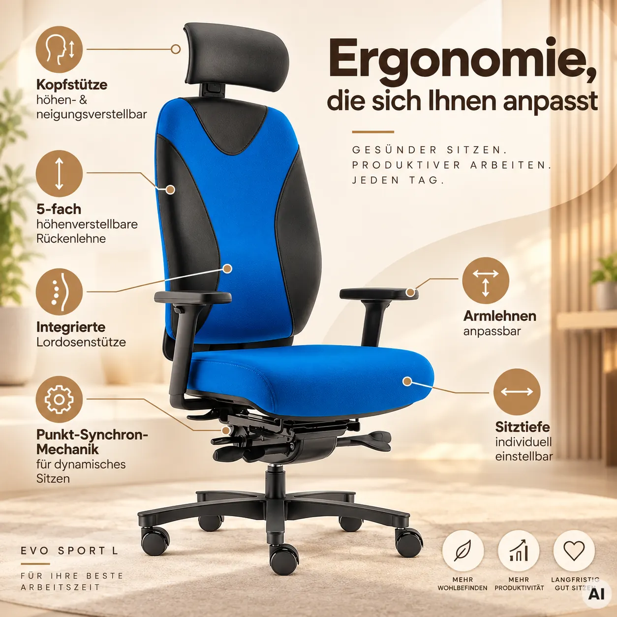 Evo Sport L mit Kopfstütze - Luxus Bürostuhl